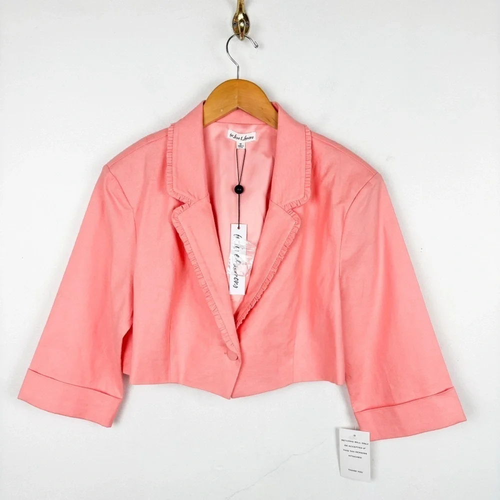 NWT For Love & Lemons Pink Linen Blend Cropped Blazer Sz M - Picture 1 of 10